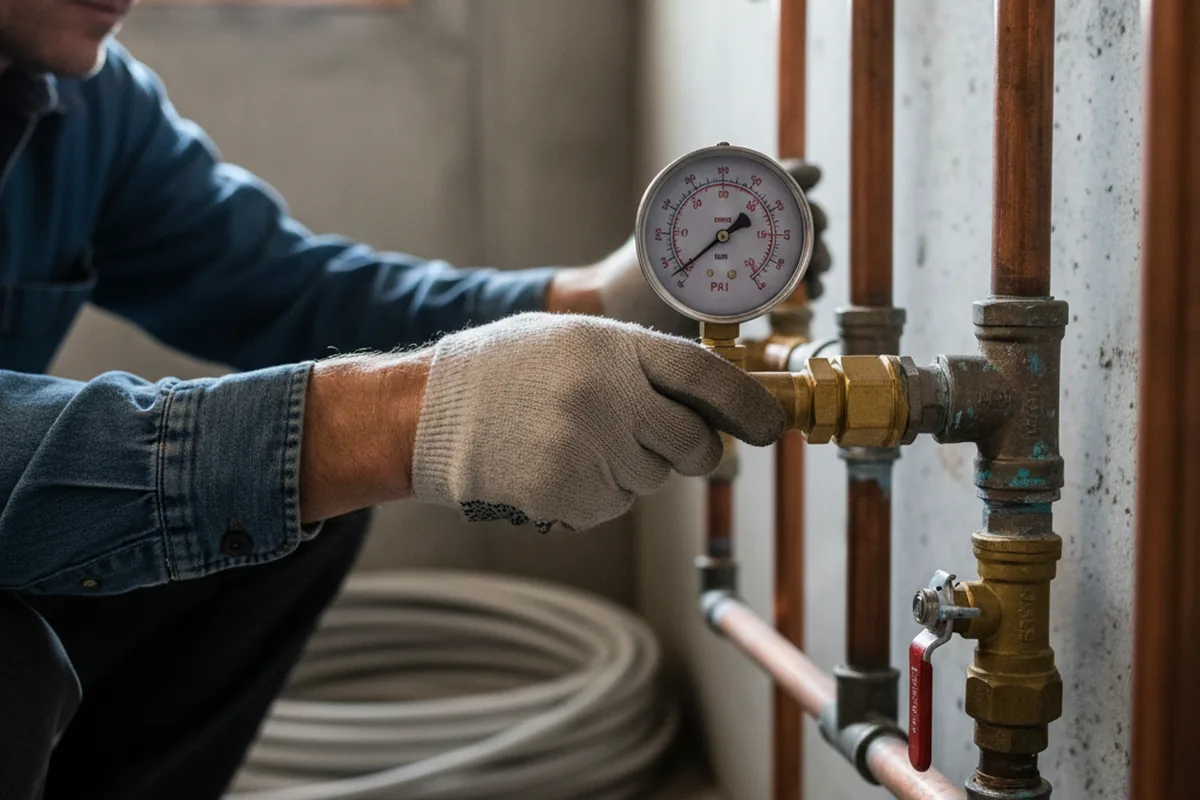 Pressure testing a repaired line during Water Line Repair in Cashion